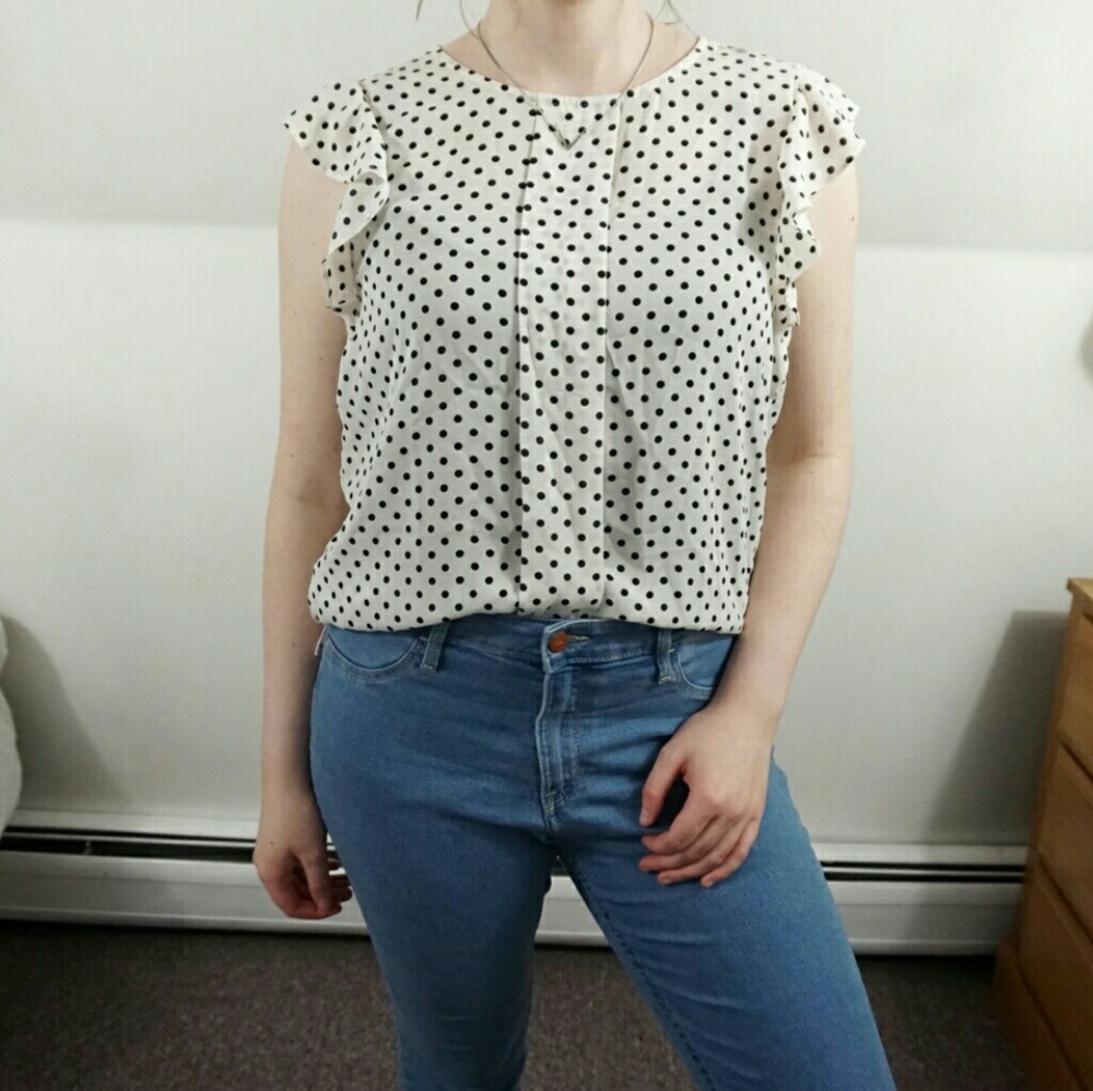 Forever21 White Blouse W/Black Polka Dots